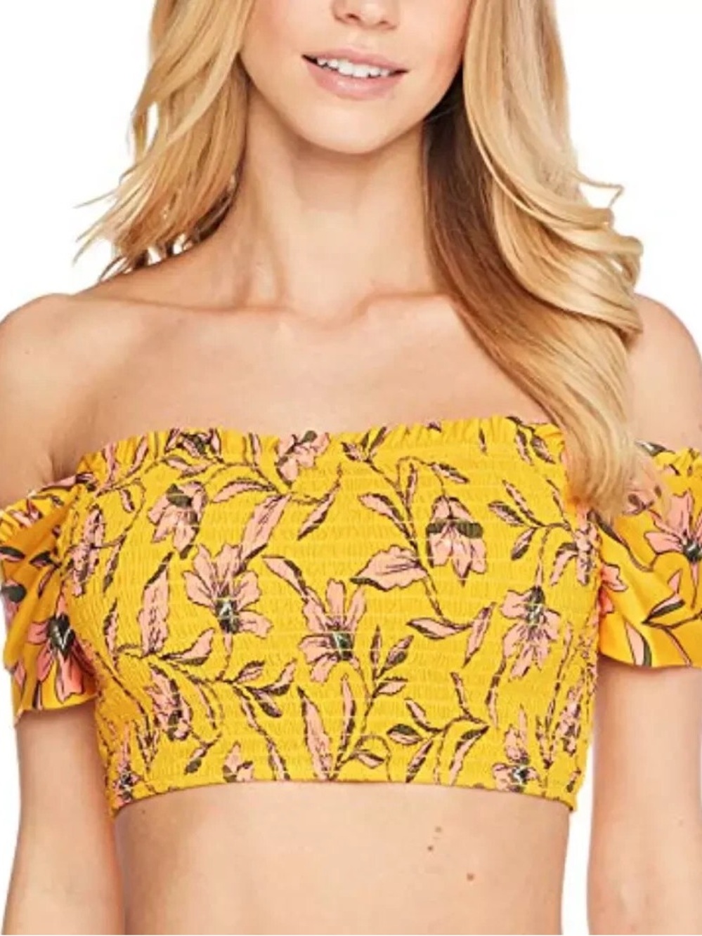 Splendid Yellow Floral Off-Shoulder Bikini Top
